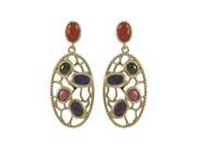 Dlux Jewels Gold Plated Sterling Silver Multi Color Faceted Semi Precious Flat Stones with Filigree Post Earrings 1.38 in.