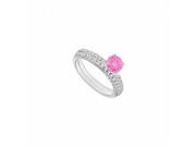 Fine Jewelry Vault UBJS188ABW14DPSRS6.5 14K White Gold Pink Sapphire Diamond Engagement Ring with Wedding Band Set 1.00 CT Size 6.5