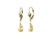 Dlux Jewels Gold Filled Heart Lever Back Earrings with Hanging Champagne 6 x 9 mm Cubic Zirconia Teardrop 1.14 in.