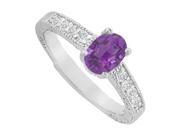 Fine Jewelry Vault UBNR82898W149X7CZAM Oval Shaped Amethyst CZ Ring in 14K White Gold 4 Stones