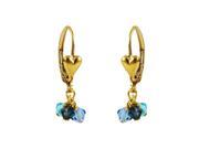 Dlux Jewels 4 mm Blue Swarovski Beads Gold Filled Heart Lever Back Earrings 0.96 in.