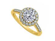 Fine Jewelry Vault UBNR50345Y14CZ Halo Engagement Ring Prong Set Round CZ 14K Yellow Gold