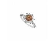 Fine Jewelry Vault UBNR50834W14CZSQ 14K White Gold June Birthstone Smoky Quartz CZ Floral Engagement Ring 6 Stones