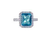 Dlux Jewels Aqua Square Cubic Zirconia Surrounded White Sterling Silver Ring Size 9