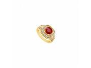 Fine Jewelry Vault UBUJ6157Y14CZR Created Ruby CZ Engagement Ring 14K Yellow Gold 1.50 CT TGW 34 Stones