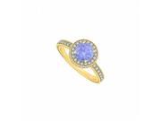 Fine Jewelry Vault UBUNR50277Y14CZTZ December Birthstone Round Tanzanite CZ Engagement Ring in 14K Yellow Gold 14 Stones