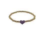 Dlux Jewels Gold Plated Brass Ball Stretch Bracelet with Lavender Enamel 7 x 9 mm Heart 5 in.