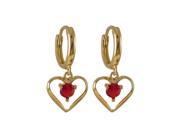 Dlux Jewels Gold Plated Sterling Silver 9 x 10 mm Open Heart with Red Cubic Zirconia Center Huggie Earrings