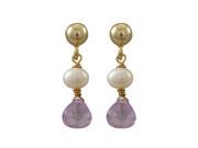Dlux Jewels Gold Plated Sterling Silver Post Earrings with Dangling White 4 mm Pearl Lavender 5 x 5 mm Teardrop Cubic Zirconia 0.71 in.
