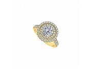 Fine Jewelry Vault UBNR50424Y14CZ Double Circle CZ April Birthstone Halo Engagement Ring 14K Yellow Gold