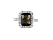 Dlux Jewels Smoky Square Cubic Zirconia Surrounded White Sterling Silver Ring Size 5