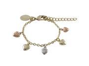 Dlux Jewels Tri Color Brass Flat Heart Charms on Gold Plated Brass Chain Bracelet 4 in.