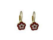 Dlux Jewels Red White Enamel Flower with Gold Plated Brass Lever Back Earrings 0.63 in.
