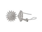 Dlux Jewels Rhodium Plated Sterling Silver 14 mm Starburst Cubic Zirconia Circle Post Clip Earrings