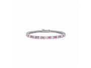 Fine Jewelry Vault UBUBR14WRD131100CZPS September Birthstone Created Pink Sapphire CZ Tennis Bracelet in 14K White Gold 36 Stones
