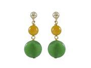 Dlux Jewels Honey 6 mm Round Ball Apple Green 10 mm Round Flat Semi Precious Stones Dangling with Gold Plated Sterling Silver 4 mm Ball Post Earrings 1.10 in