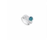 Fine Jewelry Vault UBJS244ABW14QD Blue White Diamond Engagement Ring With Wedding Band Sets 14K White Gold 0.90 CT