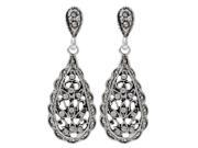Dlux Jewels Rhodium Finish Pave Crystals Filigree White Teardrop Dangle Earrings