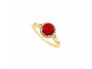 Fine Jewelry Vault UBNR50567Y14DR July Birthstone Round Ruby Diamonds Engagement Ring in 14K Yellow Gold 6 Stones