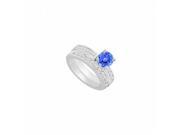 Fine Jewelry Vault UBJS297ABW14DTZRS5.5 14K White Gold Tanzanite Diamond Engagement Ring with Wedding Band Set 1.30 CT Size 5.5