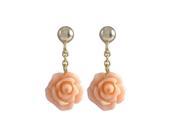 Dlux Jewels 8 mm Peach Rose Flower Dangling with Gold Plated Sterling Silver Ball Post Earrings 0.94 in.