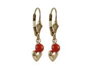 Dlux Jewels Red 4 mm Ball Gold 5 x 5 mm Heart Dangling with Gold Filled Back Earrings 26.5 mm Long