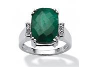 Palm Beach Jewelry 534137 4.86 TCW Cushion Cut Emerald and White Topaz Accented Ring Platinum Over Sterling Silver Size 7