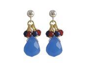 Dlux Jewels Blue Quartz Semi Precious Stones with Gold Filled Post Earrings 1 in.