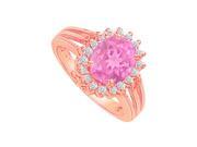Fine Jewelry Vault UBUNR80666P149X7CZPS Pink Sapphire CZ Split Shank Halo Engagement Ring 18 Stones