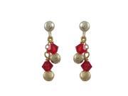 Dlux Jewels 4 mm Gold Laser Balls Red Cubic Zirconia Beads Gold Tone Sterling Silver Ball Post Earrings 0.87 in.