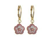 Dlux Jewels Light Pink White Enamel Flower Butterfly with Gold Tone Brass Lever Back Earrings 1.02 in.