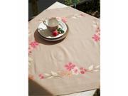Vervaco V0154963 Pink Flowers Tablecloth Stamped Cross Stitch Kit 32 x 32 in.
