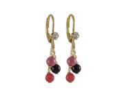 Dlux Jewels Hot Pink Semi Precious 4 mm Balls Dangling with 1.41 in. Gold Plated Surgical Steel Lever Back White Crystal Earrings
