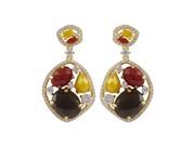 Dlux Jewels Gold Plated Sterling Silver Cubic Zirconia Post Earrings with Smoky Semi Precious Stones