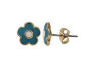 Dlux Jewels Turquoise White Center Flower with Gold Brass Post Earrings