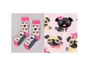 Giftcraft 410486 Womens Crew Sock Pug Puppies Design Light Pink Dark Grey Pack of 3