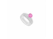 Fine Jewelry Vault UBJS358ABW14DPSRS5.5 14K White Gold Pink Sapphire Diamond Engagement Ring with Wedding Band Set 1.50 CT Size 5.5