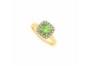 Fine Jewelry Vault UBNR84658Y14CZPR Peridot CZ Square Shape fashion Halo Engagement Ring in 14K Yellow Gold 15 Stones