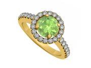 Fine Jewelry Vault UBNR50530Y14CZPR Peridot August Birthstone With CZ Halo Engagement Ring in 14K Yellow Gold 14 Stones