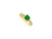 Fine Jewelry Vault UBUNR82856Y14CZE Emerald in Princess Cut With Brilliant Cut CZs on 14K Yellow Gold Engagement Ring 8 Stones