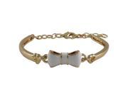Dlux Jewels White Enamel Bow with Gold Plated Brass Bangle Bracelet 5.5 in.