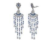 Dlux Jewels Rhodium Finish Blue Crystal Bead Ch elier Clip Earrings
