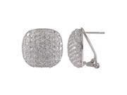 Dlux Jewels Rhodium Plated Sterling Silver Square Pave Post Clip Earrings 17 x 17 mm