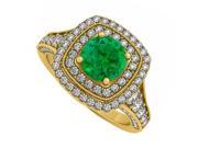 Fine Jewelry Vault UBNR50871Y14DE Emerald Diamonds Double Halo Yellow Gold Engagement Ring 12 Stones
