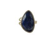 Dlux Jewels 5 x 9 Lapis Lazurite Semi Precious Faceted Stone Cubic Zirconia Border with Gold Plated Sterling Silver Adjustable Ring