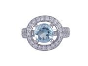 Dlux Jewels Aqua Round Cubic Zirconia Surrounded White Sterling Silver Ring Size 6