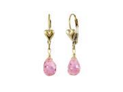 Dlux Jewels Gold Filled Heart Lever Back Earrings with Hanging Pink 6 x 9 mm Cubic Zirconia Teardrop 1.14 in.