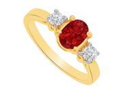 Fine Jewelry Vault UBUNR83437Y149X7CZR Oval Ruby CZ Three Stone Engagement Ring 2 CT TGW 2 Stones