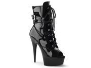 Pleaser DEL1033_B_M 8 1.75 in. Platform Peep Toe Lace Up Ankle Boot with Side Zip Black Size 8