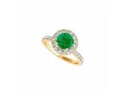 Fine Jewelry Vault UBUNR50838EY14CZE Emerald CZ Halo Engagement Ring in 14K Yellow Gold 8 Stones